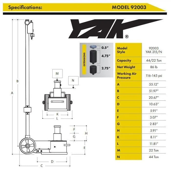 ESCO Yak 22-44 Ton Air Hydraulic Jack