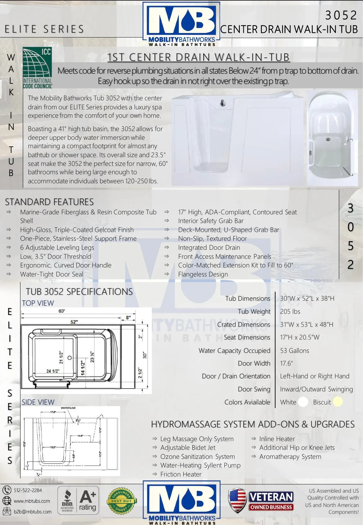 Avora Bath Walk in Left Hand Soaker Tub 52X30X40