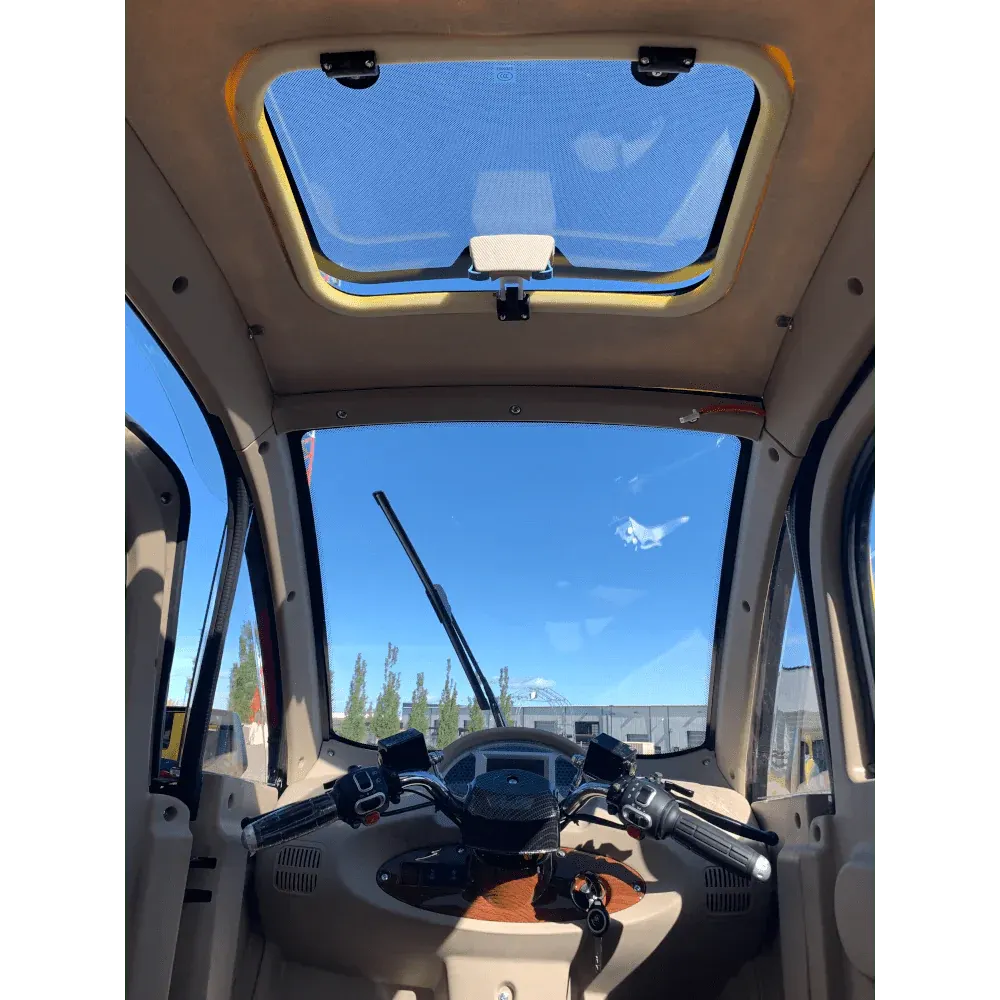 GIO GOLF ENCLOSED MOBILITY SCOOTER 60V 1200W, top speed 18mph, Range up to 30 miles, backup camera, heater, fan, alarm, media center, 500lb load capacity