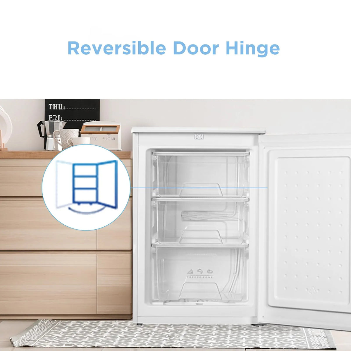 COMFEE' 88L Under Counter Freezer, 55cm, Reversible Door