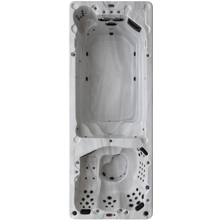 Canadian Spa Co 17 – Person 73 – Jet Acrylic Rectangular Hot Tub with Ozonator and Built-In Speaker in Sterling Silver, Walnut