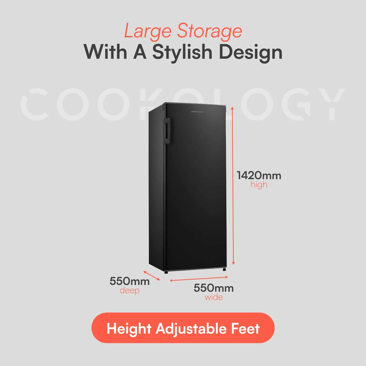 Cookology Tall Freestanding Upright Freezer, 160L, Black