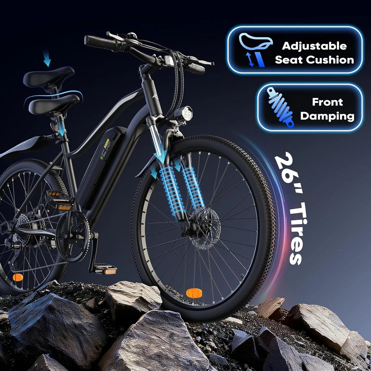 Electric Bike for Adults, 750–1000W, 60 Mile Range, 20MPH, 20″/26″ Tires, Mountain & Commuting