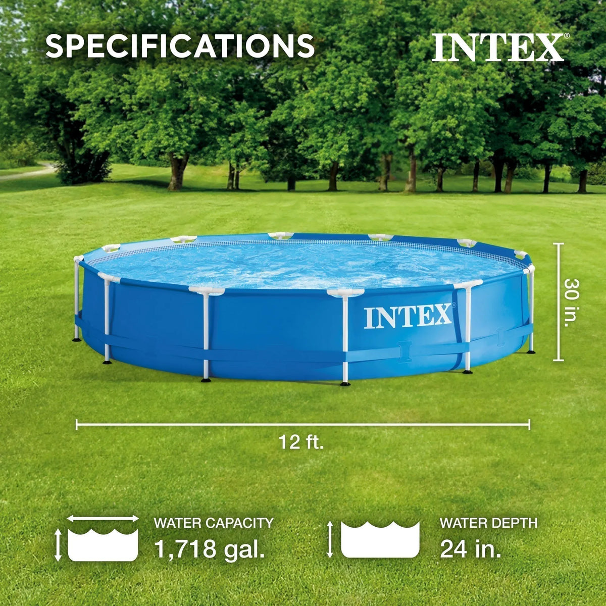 Intex 12’x30″ Swimming Pool w/ Pump, Pool Ladder for 42” Wall, & 12’ Cover