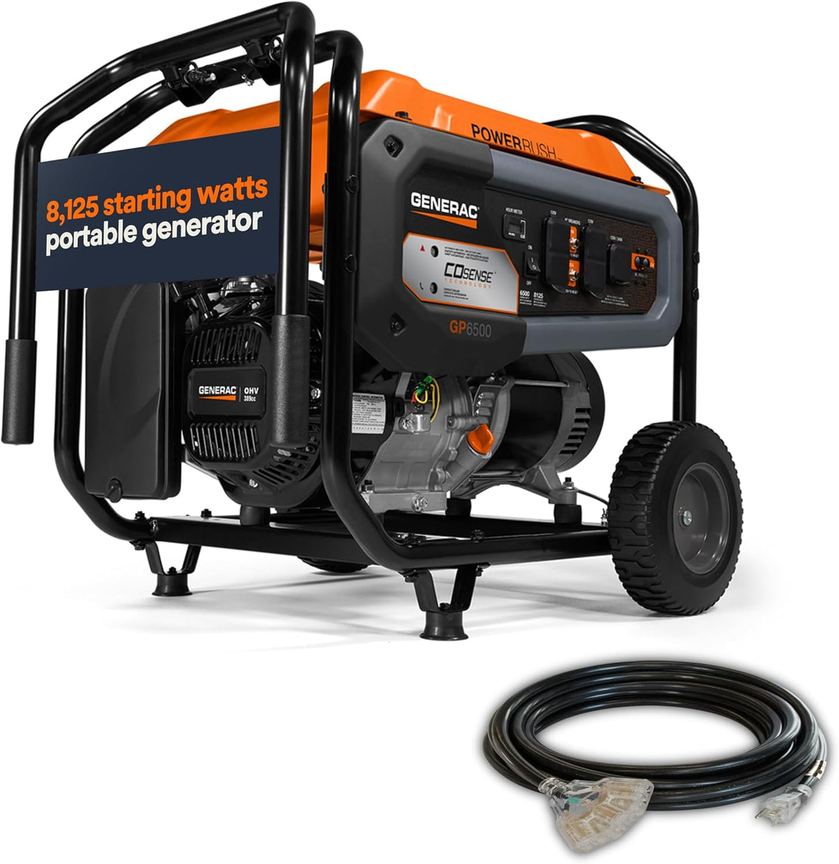 Generac 8,125 Starting Watt Portable Gas Generator – Includes Extension Cord