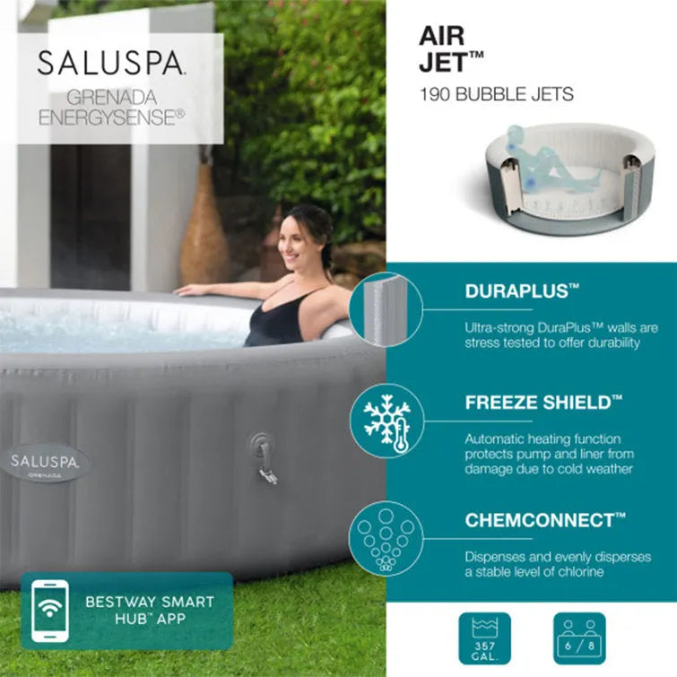 Bestway 8 – Person 190 – Jet Vinyl Round Inflatable Hot Tub in Gray