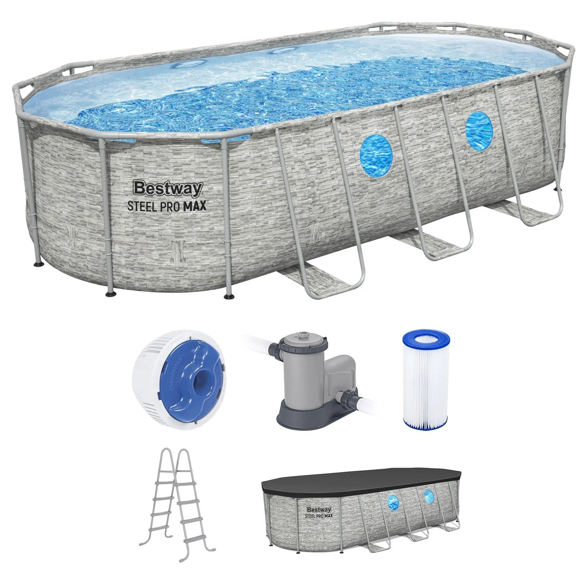 Bestway Power Steel Swim Vista 18′ x 9′ x 48″ Above Ground Swimming Pool Set