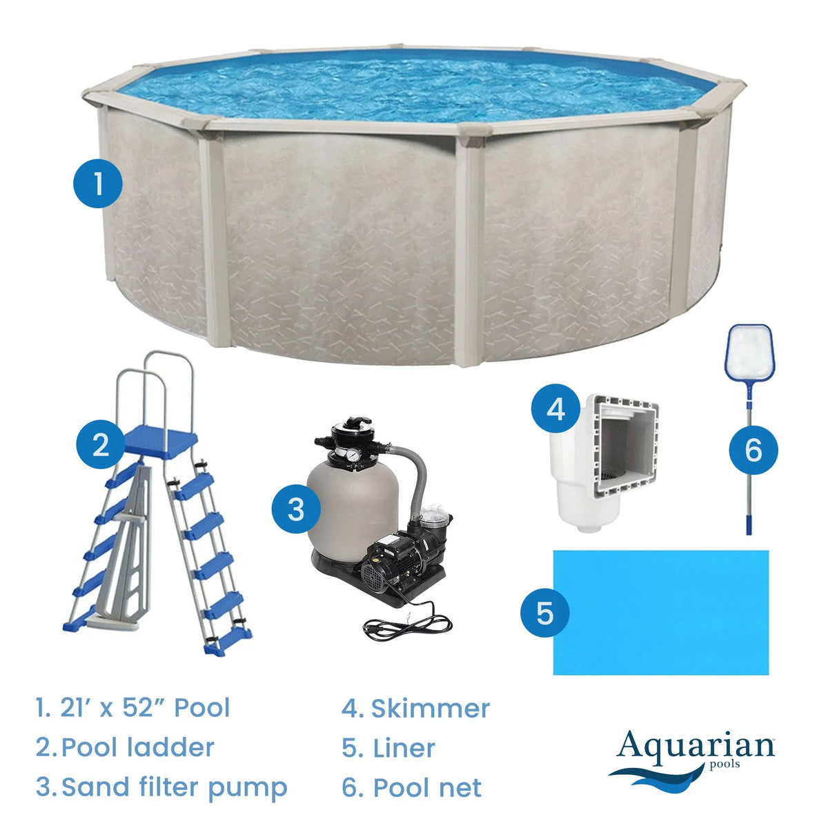 Aquarian Phoenix 21′ x 52″ Steel Frame Above Ground Swimming Pool Kit with Pump