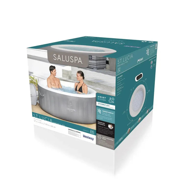 Bestway SaluSpa St. Lucia 3 Person Round Inflatable Outdoor Hot Tub Spa, Gray