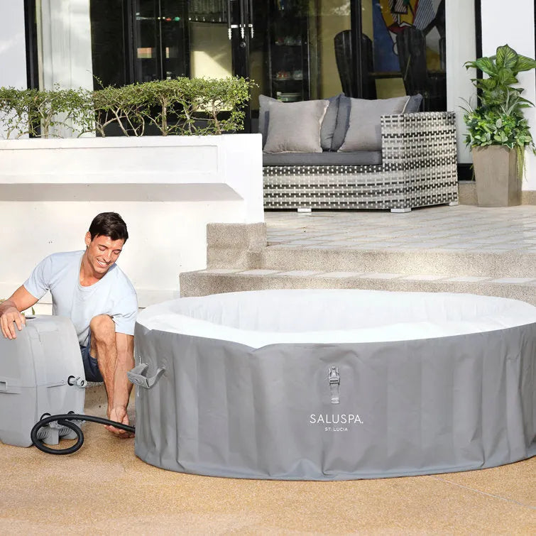 Bestway SaluSpa St. Lucia 3 Person Round Inflatable Outdoor Hot Tub Spa, Gray