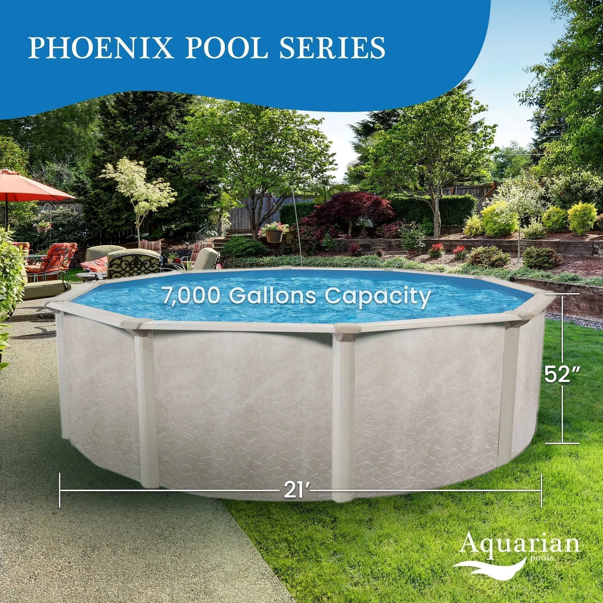Aquarian Phoenix 21′ x 52″ Steel Frame Above Ground Swimming Pool Kit with Pump