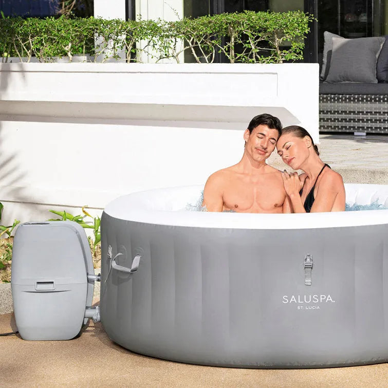 Bestway SaluSpa St. Lucia 3 Person Round Inflatable Outdoor Hot Tub Spa, Gray