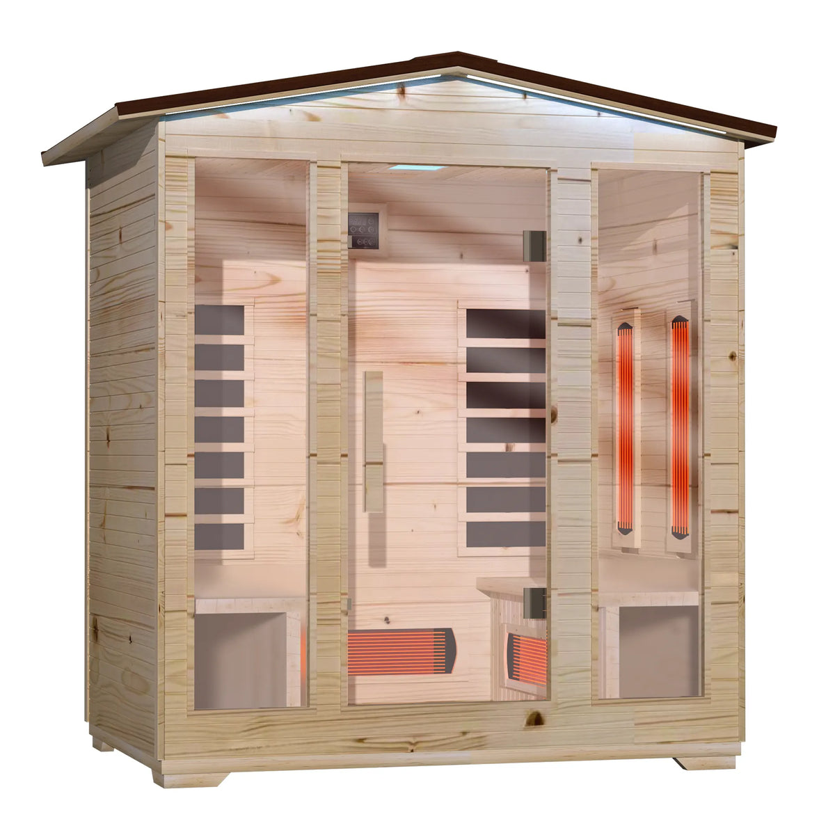EROMMY Outdoor Sauna 4 Person, Far Infrared Wooden Sauna, Personal Sauna with Bluetooth Speaker and Changeable Chromotherapy Lighting