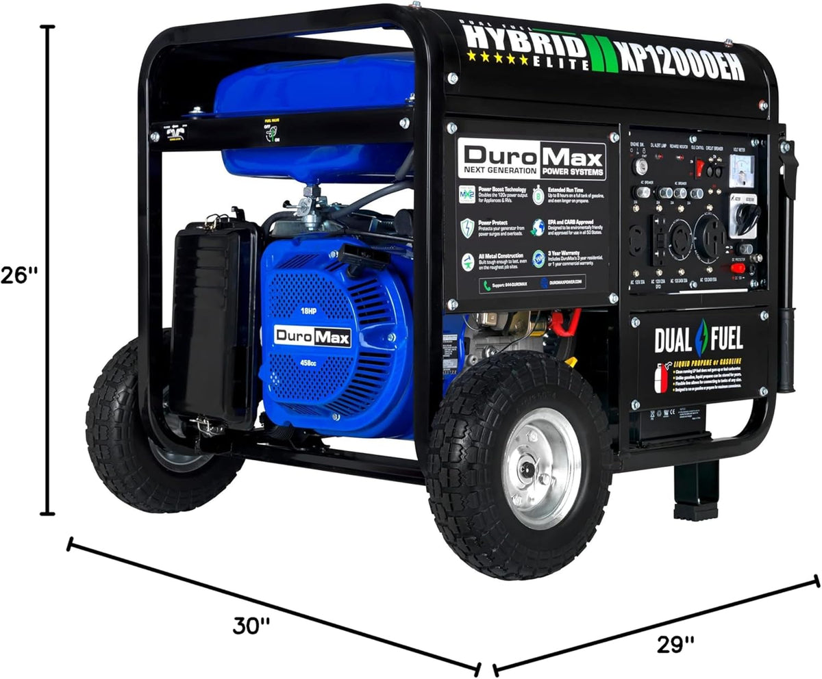 DuroMax XP13000EH 13,000-Watt Dual Fuel Portable Generator – Gas & Propane, Electric Start