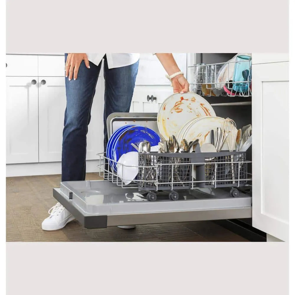 GE 24 in. White Front Control Built-In Tall Tub Dishwasher with 60dBA, ENERGY STAR